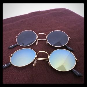 Sunglasses round pair black brown yellow green